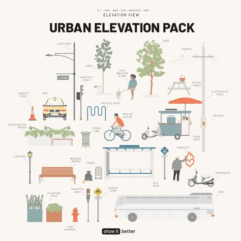 Resources - Show It Better Furniture Elevation, Urban Design Diagram, Urban Analysis, Urban Design Graphics, Architecture Drawing Sketchbooks, Architecture Portfolio Design, Lamp Posts, Illustrator Brushes, Architectural Representation