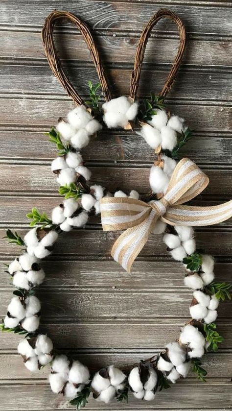 The Best 15 Spring Easter Decorations for 2018 - Easter Bunny Cotton Wreath Homemade Easter Decorations, Diy – Velikonoce, Diy Osterschmuck, Easter Crafts For Adults, Easter Wreath Diy, Easter Craft Decorations, Easy Easter Decorations, Cotton Wreath, Easter Inspiration