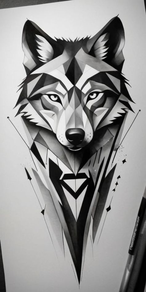 Wolf Silhouette Tattoo Design, Geometric Animals Drawing, Geometrical Tattoo Design, Wolf Art Drawing, Geometrical Tattoo, Howling Wolf Tattoo, Eagle Head Tattoo, Tattoo Eagle, Geometric Wolf Tattoo