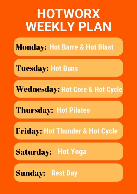 Hotworx Workout, Workout Plan Weekly, Workout Plan Pilates, Heat Workout, Sauna Workout, Weight Training Schedule, Routine Weekly, Pilates Teacher Training, Weekly Workout Schedule