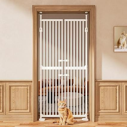 Amazon.com: 71" High Extra Tall Cat Gate, 33.85-35.43" Wide Cat Safety Gate, 1.34" Extra Narrow Gap, Auto Close, No Drilling, Double Pet Door for Doorways, Kitchen : Pet Supplies Extra Tall Pet Gate, Tall Pet Gate, Cat Gate, Feral Cat House, Pvc Pipe Projects, Pet Door, Safety Gate, Animal Room, Cat Door