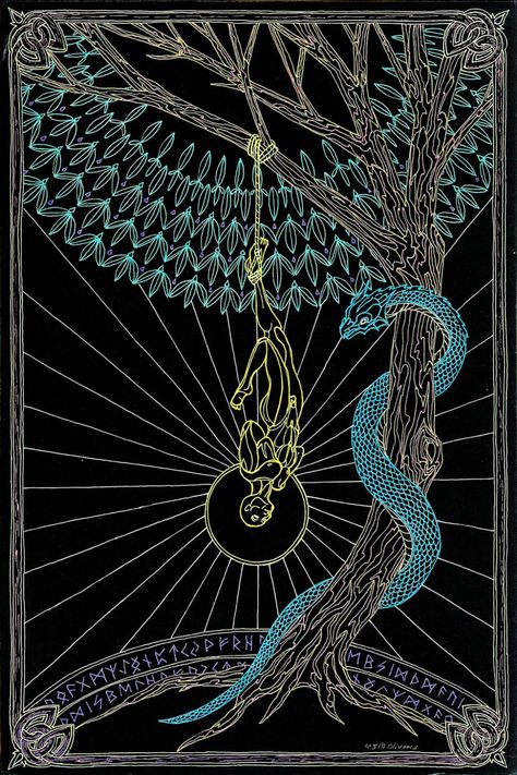 The Hanged Man - The Sacrifice for Enlightenment by Lakandiwa on DeviantArt Enlightenment Art, Hanged Man Tarot, Tarot Tattoo, Hanged Man, The Hanged Man, The Sacrifice, Esoteric Art, Magic Symbols, Witchy Wallpaper