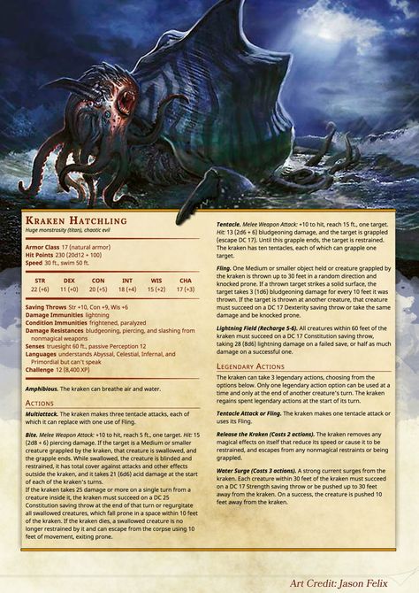 Kraken Hatchling Homebrew 5e, 5e Monsters, Rpg Monsters, Dm Tools, Monster Manual, Dnd Homebrew, Dungeons And Dragons 5e, D D Monsters, Dnd 5e Homebrew