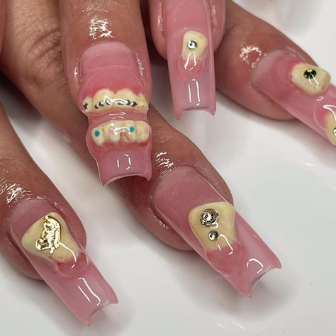 Teeth Nail Art, Tooth Nail Art, Teeth Nails Art, Tooth Nails, Heaven Nails, Gems Nails, Teeth Nails, Different Nails, Junk Nails