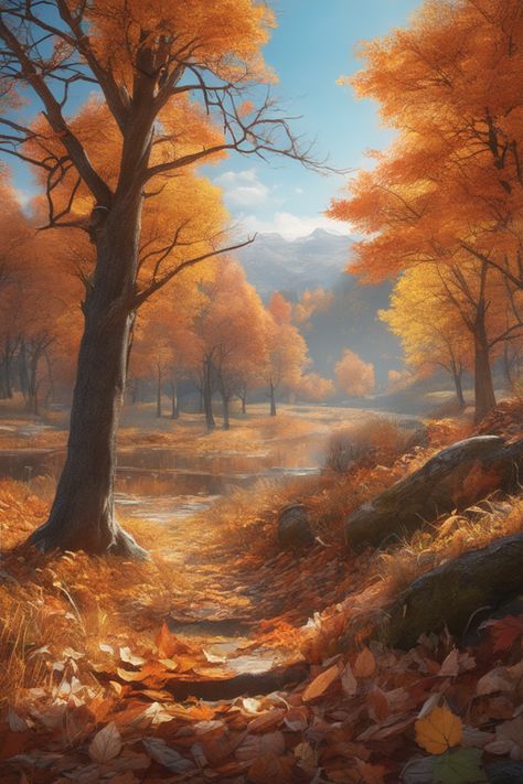 Tree Digital Art, 3d Forest, Scenic Painting, Aesthetic Orange, Beautiful Halloween, Rp Ideas, Autumn Tree, Gorgeous Scenery, Halloween Wallpaper Iphone