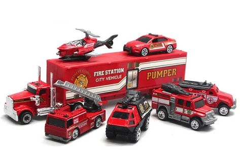 7pcs/set Fire truck vehicle set Ladder fire truck Helicopter ambulance Container truck car Alloy toy Container Truck, City Vehicles, Truck Car, Fire Station, Fire Truck, Ambulance, Fire Trucks, Helicopter, Toy Collection