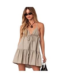 Black V Neck Mini Dress - Macy's Spring Cottagecore, V Neck Mini Dress, Babydoll Mini Dress, Mini Dresses Online, Olive Color, Linen Women, Baby Dolls, Buy Online, Mini Dress