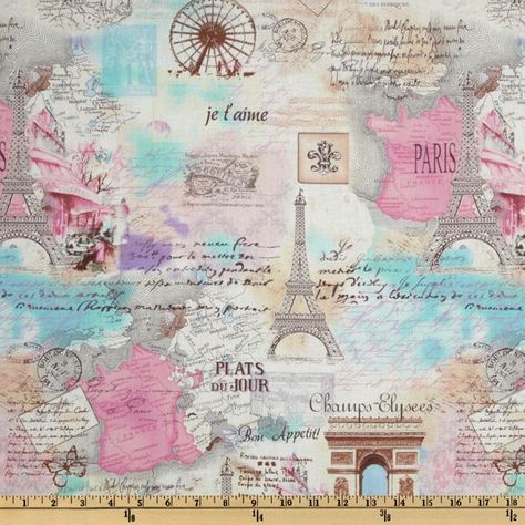 Timeless Treasures April In Paris Collage Pastel from @fabricdotcom  Designed for Timeless Treasures, this cotton print features scenes of Paris and is perfect for quilting and craft projects as well as apparel and home décor accents. Colors include blue, pink, brown and yellow. Paris Collage, April In Paris, Flight Tips, Novelty Fabric, Baby Themes, Paris Theme, Like Animals, Timeless Treasures, Quilt Ideas