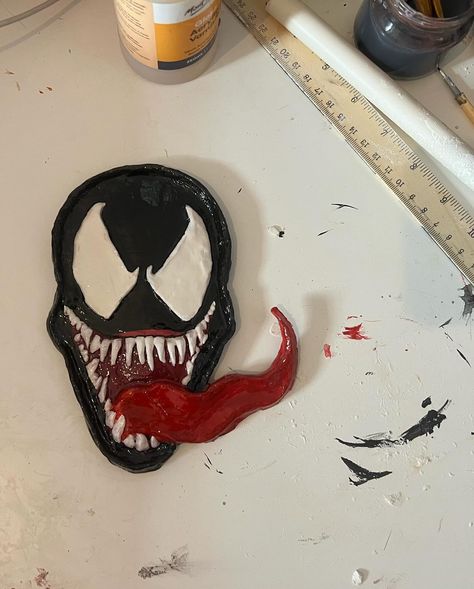 Trust the process 😮‍💨 #crafts #trinket #goodvibes #clay #venom #instagood #instagram Clay Marvel Ideas, Spiderman Clay Art, Disney Clay Ideas, Venom Art, Sculpture Art Clay, Desi Aesthetic, Beads Bracelet Design, Couch Potato, Clay Design