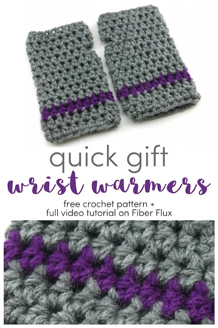 Fiber Flux: Quick Gift Wrist Warmers (12 Weeks of Gifting Series), Free Crochet Pattern + Video Crochet Wrist Warmers Free Pattern Easy, Easy Crochet Wrist Warmers, Fiber Flux Crochet Patterns, Crochet Wrist Warmers Free Pattern, Crochet Fingerless Gloves Free Pattern, Gloves Crochet Pattern, Crochet Hand Warmers, Crochet Wrist Warmers, Fingerless Gloves Crochet