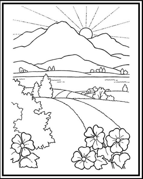 road-to-mountain-and-sunset-scenery-coloring-sheet - Free Great Mountain Scenery Coloring Pages Printable Scenery Drawing For Kids, Coloring Pages Nature, Scenery Drawing, Articles Of Faith, Landscape Quilts, Colouring Printables, Drawings For Kids, Easy Coloring Pages, Art Drawings For Kids