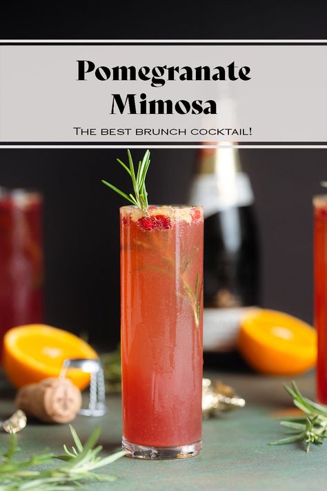 This Pomegranate Mimosa is the easiest winter cocktail to make for brunch! If you love classic mimosa, you'll definitely enjoy this one! It has all the classic flavors with added pomegranate juice. You can also add rosemary syrup if desired. Great for Christmas, New Year's, or any weekend brunch! via @healthfulideas Prosecco And Orange Juice, Easy Winter Cocktails, Pomegranate Mimosa, Classic Mimosa, Grapefruit Mimosa, Pomegranate Cocktails, Winter Brunch, Rosemary Syrup, Thanksgiving Brunch