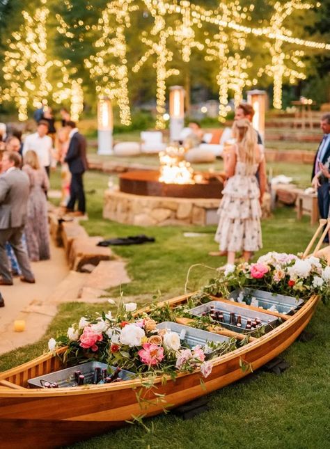 Whimsical Garden Wedding Ideas We Love Blue Mountain Wedding Theme, Wedding By The River Ideas, Winter Garden Party Wedding, Lake Side Wedding Decor, Camp Style Wedding, Lakehouse Wedding Ideas, Granola Wedding Aesthetic, Outdoorsy Wedding Ideas, Lake Side Wedding