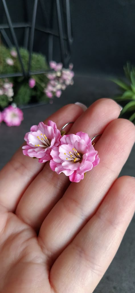 Cheap Pink Flower-shaped Jewelry, Cheap Handmade Pink Flower Earrings, Epoxy Flowers, Polymer Clay Flower Earrings, Violet Jewelry, Pink Jewellery, Pink Flower Earrings, Polymer Clay Embroidery, Earrings Diy Handmade