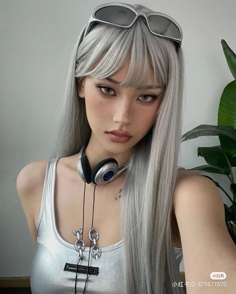 White Hair Asian Girl, Asian Silver Hair, Asian White Hair, Guo Yanghua, Grey Wig, Cosplay Hair, Trendy Hair Color, Wig With Bangs, Hair Reference