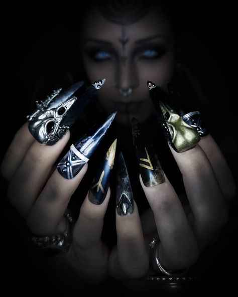 VIKING INSPIRED Nails now  Available in many shapes and sizes Link in my bio ➡️ _________________________________#pressonnails Viking Inspired Nails, Viking Nails Designs, Viking Nail Art, Viking Nails, Medieval Nails, Viking Poster, Art Viking, Purple Nail Designs, Nails Now