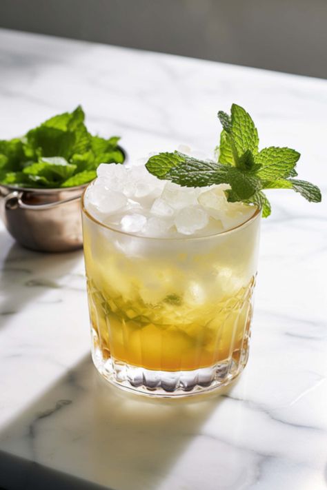 Mint Julep Cocktail Recipe | Mix That Drink Mint Julep Recipe Kentucky Derby, Whiskey Drinks Simple, Mint Julep Cocktail, Fall Drink Recipes, Bourbon Cocktail Recipe, Mint Julep Recipe, Spritzer Recipes, Bourbon Cocktail, Whisky Drinks