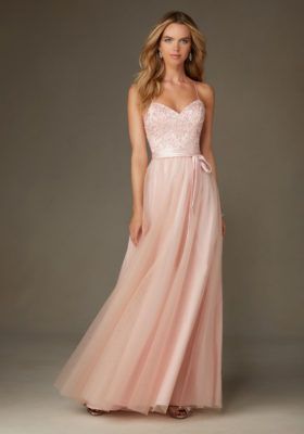 Ballerina Style Long Mori Lee Bridesmaid Dress in Tulle with Embroidery and Beading | Morilee Mori Lee Bridesmaid Dresses, Mori Lee Prom Dresses, Light Pink Bridesmaid Dresses, Bridesmaid Dresses Uk, Bridesmaid Dress Collection, Pink Bridesmaid Dress, Maid Of Honour Dresses, Tulle Bridesmaid Dress, Lace Bridesmaids