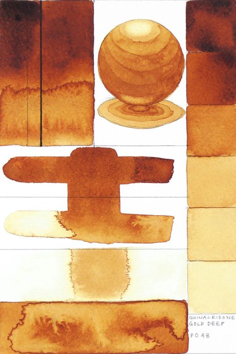 Quin Gold deep.  Qor colour chart Qor Watercolor, Watercolor Supplies, Artist Watercolor, Earth Colors, Artistic Space, Watercolor Journal, Gold Watercolor, Earth Color, Performance Artist