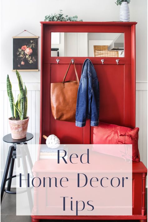 Do you like red?  Red is back in style in home decor.  Get tips for how to get a little red into your home, or a lot. Red Home Accents, Red Bedroom Accents, Pops Of Red Decor, Decorating With Red Accents, Red Farmhouse Decor, Neutral Homes, Decorating With Red, Interiors 2023, Eco Friendly Bedroom