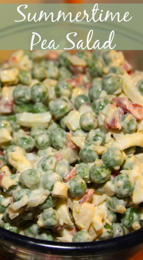 Summertime Chilled Pea Salad -the perfect side dish for potlucks, barbecues, and picnics. English Pea Salad, Pea Salad Recipes, Potluck Side Dishes, Pea Salad, Potluck Dishes, Salad Bar, Fresh Salads, Stuffed Sweet Peppers, Perfect Side Dish