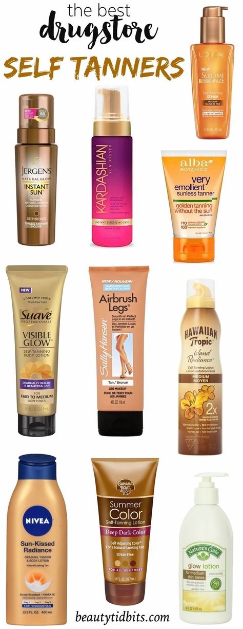 Best drugstore self tanners for face and body | From mousse to lotions and gels, these budget-friendly self-tanners will help you get that bronzed glow without the telltale smell or streaks! via @beautytidbits Best Drugstore Self Tanner, Self Tanner For Face, Tanning Tips, Self Tanning, Self Tanners, Sunless Tanning, In Your Face, Beauty Products Drugstore, Self Tanner