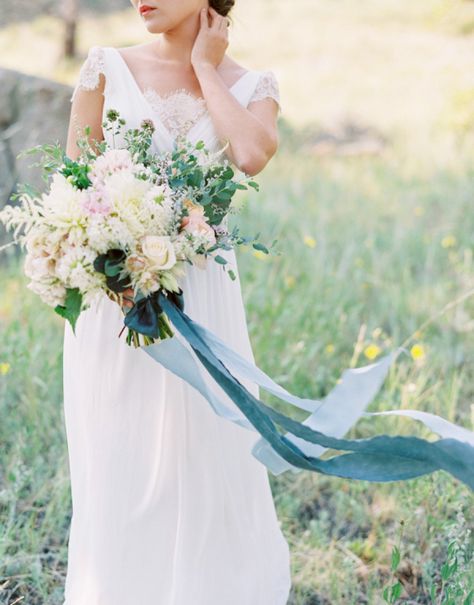 Elegant ribbon bouquets: http://www.stylemepretty.com/collection/3444/ Wedding Dresses Simple Elegant, Wedding Bouquet Ribbon, Bouquet Pastel, Wrapping Table, Wedding Aisles, Chairs Wedding, Ribbon Bouquet, Habotai Silk, Cotton Ribbon