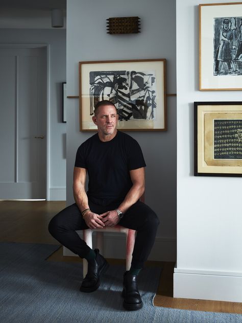 Robert Stilin, Interior Design in the Know, on his New Home in Red Hook Masculine Decor Apartment, Robert Stilin, Masculine Apartment, Red Hook Brooklyn, Saint Laurent Store, Masculine Interior, Masculine Decor, Moody Interiors, Portrait Photography Men