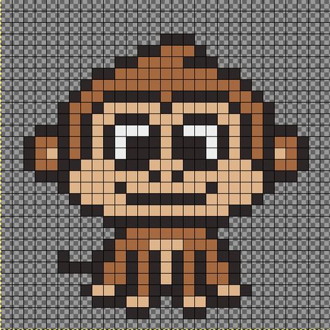 Cross Stitch Monkey Pattern, Monkey Hama Beads, Cross Stitch Monkey, Monkey Perler Beads, Peeler Bead Animals, Monkey Perler Bead Pattern, Monkey Pixel Art, Pixel Monkey, Minecraft Turtle