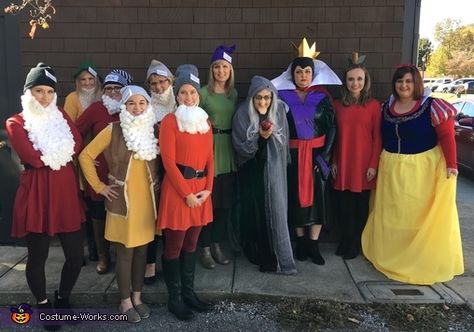 Snow White Characters Costumes, Snow White Group Costume, Snow White Group Costume Ideas, Snow White And The 7 Dwarfs Costumes, Snow White And The Seven Dwarfs Costumes, Seven Dwarfs Costume Diy, Seven Dwarfs Costume Group, 7 Dwarves Costume Diy, The Seven Dwarfs Costumes