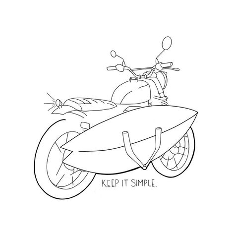 Surf Motorcycle, Motorbike Tattoo, Motorbike Drawing, Hen Tattoo, Motorcycle Tattoo, Surf Rack, Surf Tattoo, Town Design, Vintage Surfboards