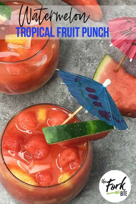 This Watermelon Tropical Fruit Punch is incredibly refreshing and thirst quenching, yet sweet and tangy at the same time. Best of all, it's easy to make. Watermelon Punch Nonalcoholic, Easy Cinnamon French Toast, Watermelon Recipes Drinks, French Toast Sticks Recipe, Asian Entrees, Healthy Fruit Recipes, Fruit Punch Recipe, Strawberry Cocktail, Homemade Brownies Easy