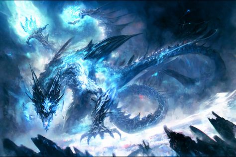 Storm Creature, Water Demon, Azure Dragon, Fantasy Mansion Art, Storm Dragon, Ice Dragon Art, Lightning Dragon Art, Cosmic Dragon, Lightning Creature Art