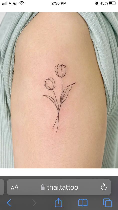 Snake And Tulip Tattoo, White Tulips Tattoo, Two Tulips Tattoo, Fineline Tulip Tattoo, Tattoo Ideas Tulip, Tulip Fine Line Tattoo, Tiny Tulip Tattoo, Simple Tulip Tattoo, Small Tulip Tattoo