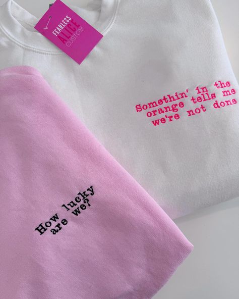 We are loving all your custom lyric orders 🤠 You can customise them yourself with the T-shirt/sweatshirt colour, thread colour & lyrics! . #countrymusic #ukcountrymusic Lyric Sweatshirt, Pink Slogan T-shirt With Crew Neck, Pink Sweatshirt With Embroidered Text, Pink Crew Neck T-shirt With Embroidered Text, Pink Crew Neck T-shirt With Embroidered Graphics, We Are Love, Country Music, Sweatshirts, T Shirt