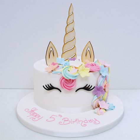 Beautiful Unicorn Set -  wooden cake topper 3mm thick 1x Horn             size approx 230mm x 46mm 2x Ears             size approx 120mm x 40mm 3x Eyelashes    size approx 50mm x 20mm Cake not included ;) (eyelashes, ears or horn can be painted with colour or left plain just to fit your preference, eyelashes on the cake picture here are painted black just to give an idea)