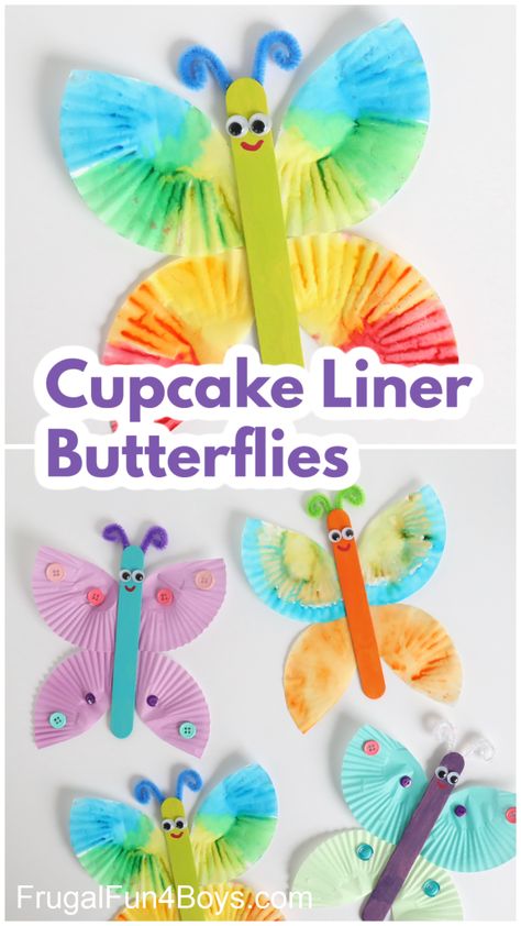 Spring Crafts For Toddlers, Butterfly Crafts Preschool, Cupcake Liner Crafts, Origami Paper Flowers, Spring Crafts Preschool, Insect Crafts, Butterfly Craft, Art Activities For Toddlers, Bug Crafts