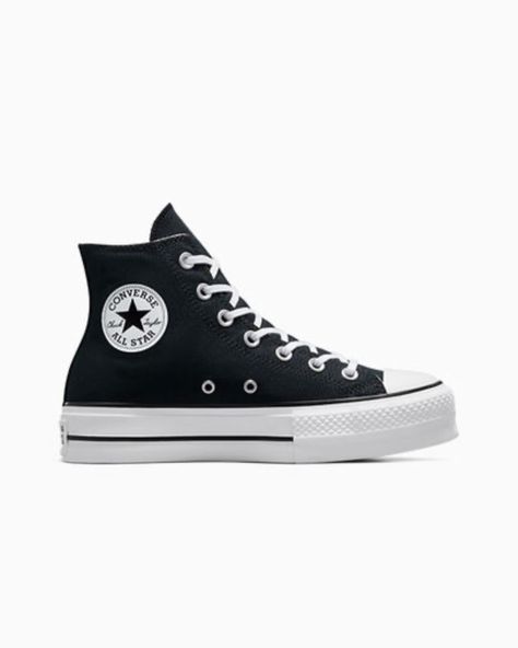 Chuck Taylor All Star Lift Platform @converse Black Converse Platform, Black Chuck Taylors, Platform Chucks, Womens High Top Shoes, Converse Platform, Chuck Taylor All Star Lift, White Shoe, Platform Converse, Black Converse