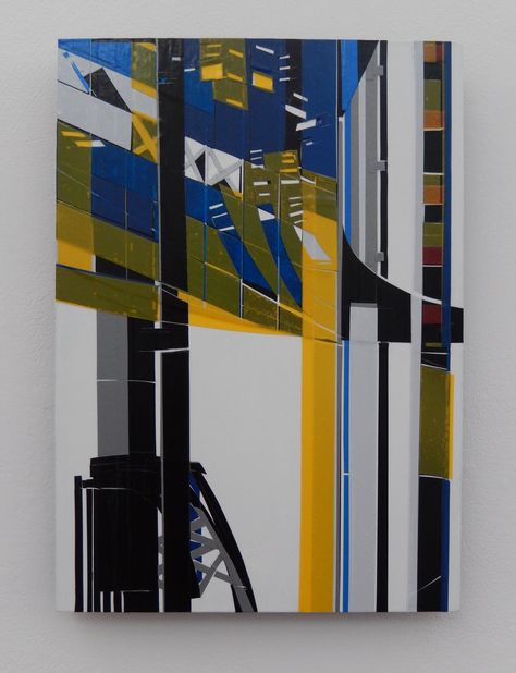 Karen Wood - Reflections Gasholder No8 - Electrical tape on board. Painters Tape Art, Tape Collage, Contrast Art, Paintings Collage, Tape Art, Painting Collage, Electrical Tape, Scaffolding, Painters Tape