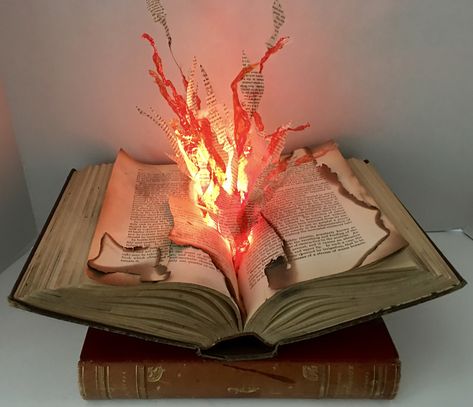 Book On Fire, Bookshelf Art, Fahrenheit 451, Altered Book Art, Book Sculpture, Books Collection, Paper Crafts Origami, Book Projects, Halloween Home Decor