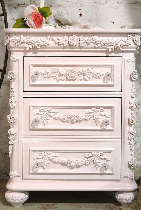 Painted Cottage Shabby Romantic Night Table by paintedcottages Shabby Chic Furniture Bedroom, Commode Shabby Chic, Shabby Chic Chalk Paint, Shabby Chic Drawers, Muebles Shabby Chic, Shabby Chic Design, Shabby Chic Dining, Cottage Shabby Chic, Shabby Chic Living