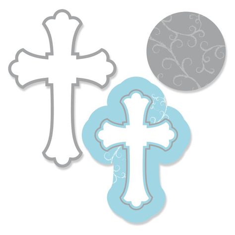 24 pc. Little Miracle Boy Blue and Gray Baptism Cross Shaped Paper Cut Outs - Baby Shower & Baptism Die Cut Decoration Kit Paw Crafts, Cross Coloring Page, Catholic Symbols, Paper Cut Outs, Photo Cake Topper, Artsy Ideas, 40th Birthday Cards, Baptism Party