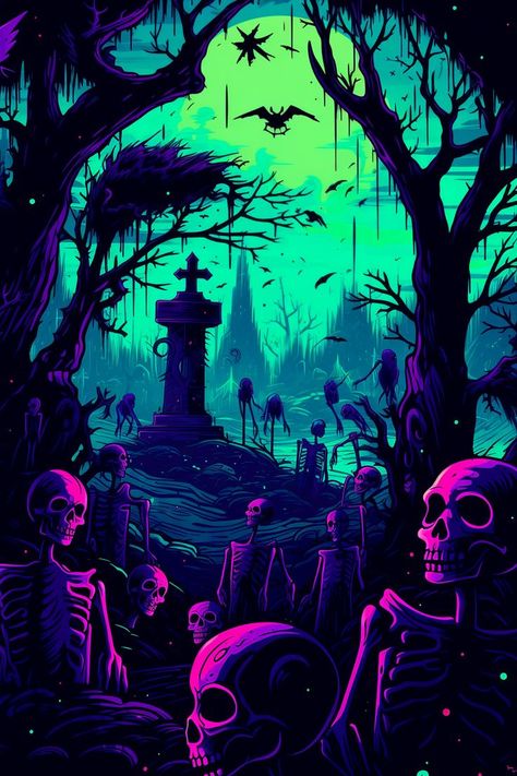 Moon Halloween Wallpaper, Dark Forest Background, Arte Zombie, Haunted Graveyard, Spooky Forest, Helloween Wallpaper, Halloween Wallpaper Iphone Backgrounds, Trippy Artwork, Moon Halloween