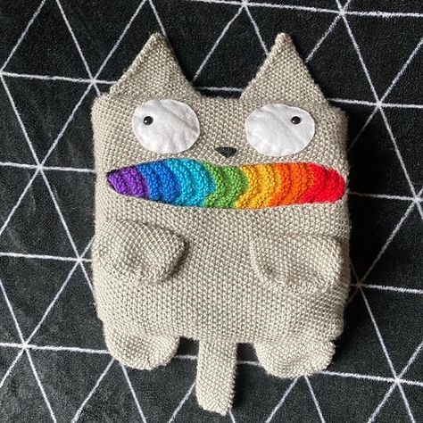 Hey Knitters, Now You Can Make a Rainbow Cat Barf Scarf Too! Hooray, Everyday Is Rainbow Barf Caturday! #knit #knitting #handmade #diy Knitted Rainbow Pattern, Crochet Rainbow Scarf, Cat With Rainbow, Rainbow Barf Cat Scarf, Multicolor Knitted Acrylic Scarf, Rainbow Scarf, Rainbow Cat, Knit Picks, Knit Scarf