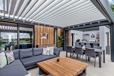 Louvered Roof Canopies & Pergolas with a Remote Controlled Roof - Lanai Outdoor Louvered Roof, Roof Canopy, Skylight Blinds, Garden Canopy, Outdoor Blinds, Aluminum Roof, More Flexible, Extruded Aluminum, Roof Terrace