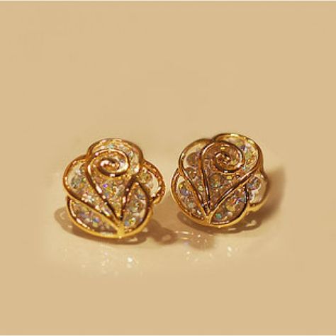 Cheap Vintage Pretty Rhinestone Camellia Stud For Big Sale!Color: silver Material: 18k gold plated+Austrian Crystal Size:1.8*1.8 Fashion Earrings Studs, Baby Jewelry, Gold Earrings Designs, Girly Jewelry, Gold Jewellery Design, Online Earrings, Gold Jewelry Fashion, Ear Jewelry, Bag Women