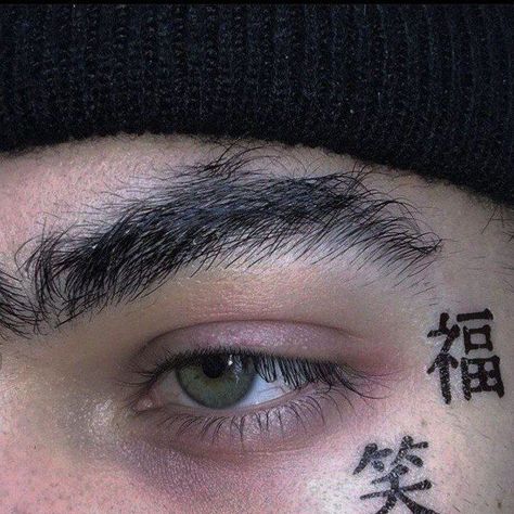 Eyebrow Piercing Men, Small Face Tattoos, Tumblr Face, Piercing Eyebrow, Face Tats, Trendy Eyeshadow, Simple Face, Eyebrow Piercing, Face Tattoos