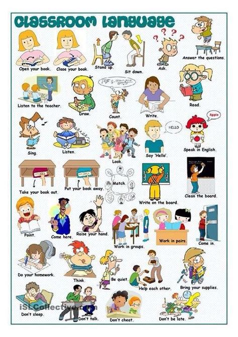 12144905_735716279891914_1266381096085729104_n Classroom Commands, Classroom English, Esl Vocabulary, Esl Classroom, Language Worksheets, Picture Dictionary, English Worksheets For Kids, Kids English, Classroom Language