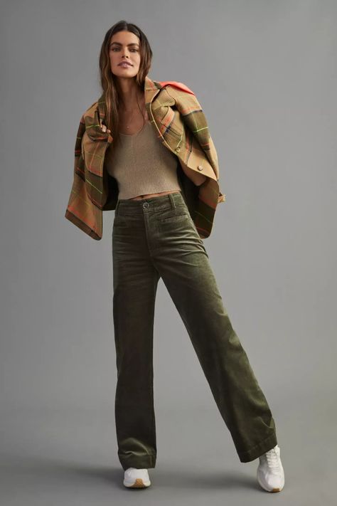 Corduroy Pants Outfit, Anthropologie Uk, Green Pants, Pantalon Large, 50 Fashion, Corduroy Pants, Pants Outfit, Wide Leg Trousers, Trousers Women