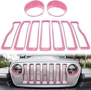 Bonbo Mesh Grille Grill Insert & Headlight Turn Light Cover Trim Exterior Accessories for Jeep Wrangler JL Sport/Sports 2018 2019 2020 2021 2022 (Pink) Girly Jeep Accessories, Jeep Wrangler Accessories Exterior, Jeep Patriot Accessories, Pink Jeep Accessories, Jeep Wrangler Grill, Jeep Wrangler Wheels, Jeep Wrangler Interior, Purple Jeep, Preppy Car